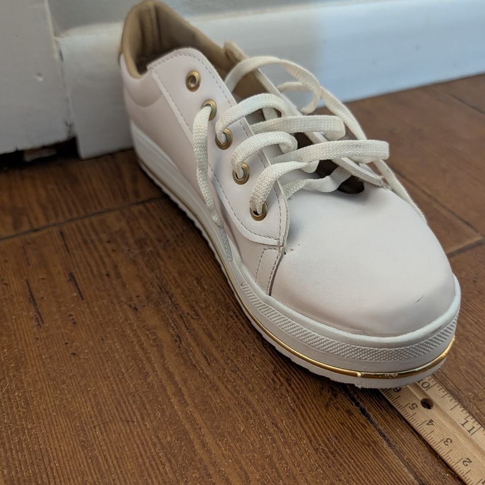 Donna Pasioni White and gold platform sneakers with rhinestone details Size 10 - Picture 3 of 8